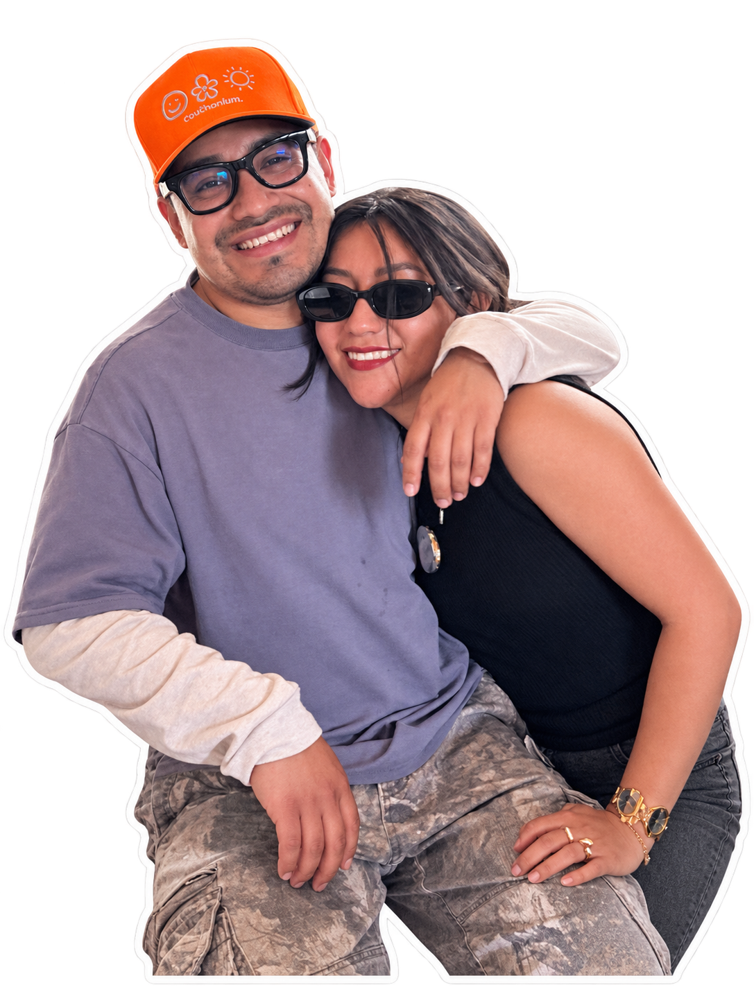Mitzi y Alfredo abrazados, en un sticker fotográfico
